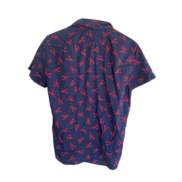 J Crew Men's Small Navy Red Lobster Short Sleeve Button Down Top Nautical - Picture 2 of 5
